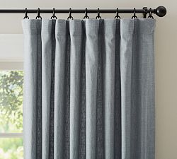 Open Box: Custom Emery Linen Blackout Curtain, 50"W x 102"L - Mineral Blue