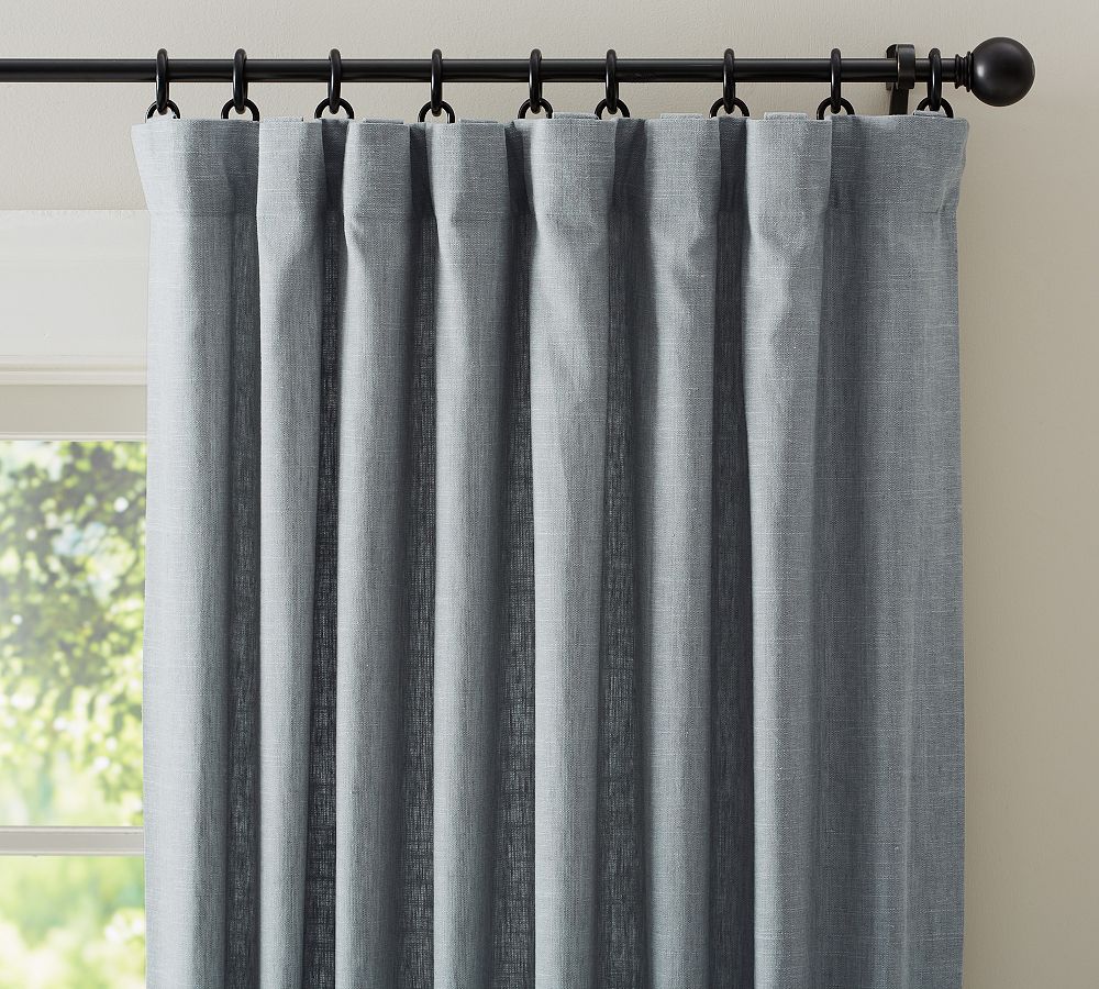 Open Box: Custom Emery Linen Blackout Curtain, 50"W x 102"L - Mineral Blue