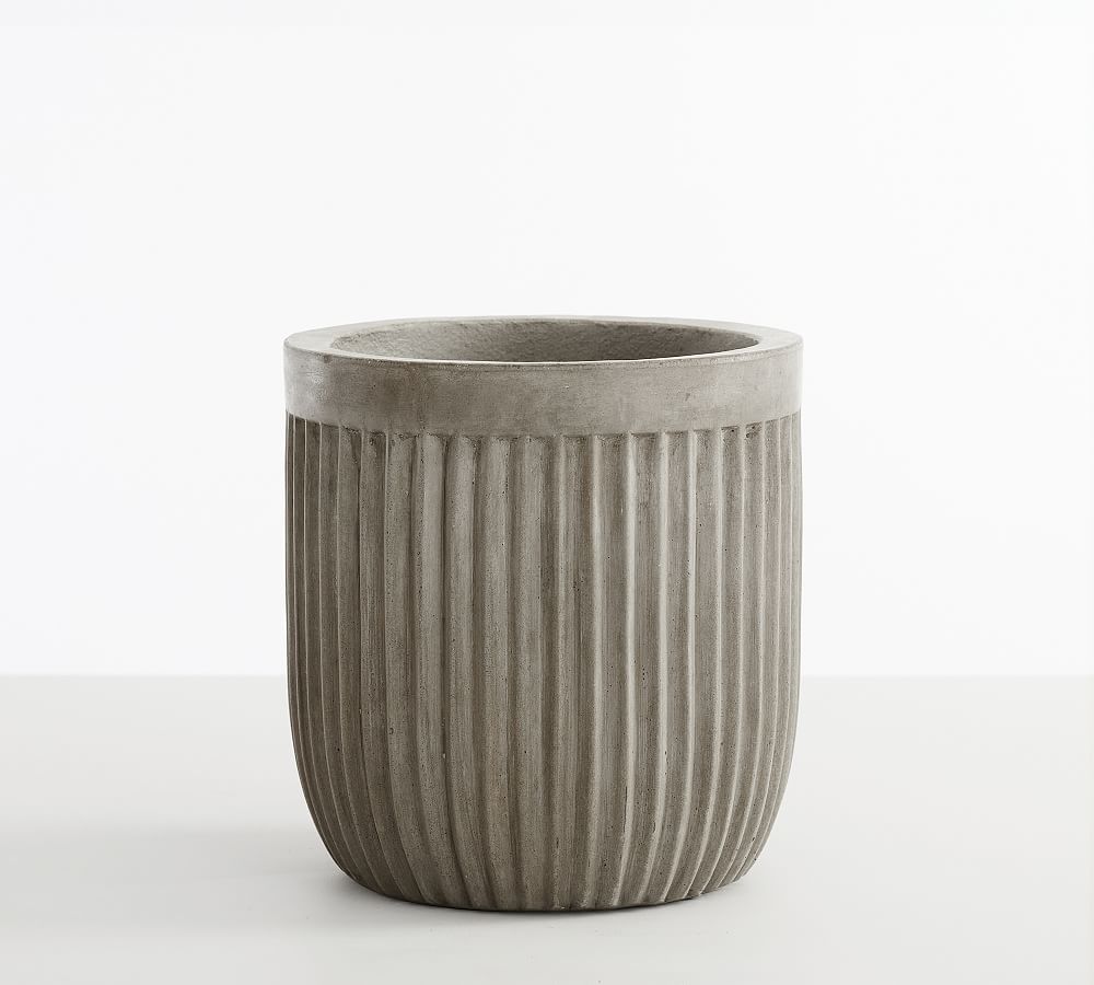 Concrete Fluted Outdoor Planter - Large, Grey