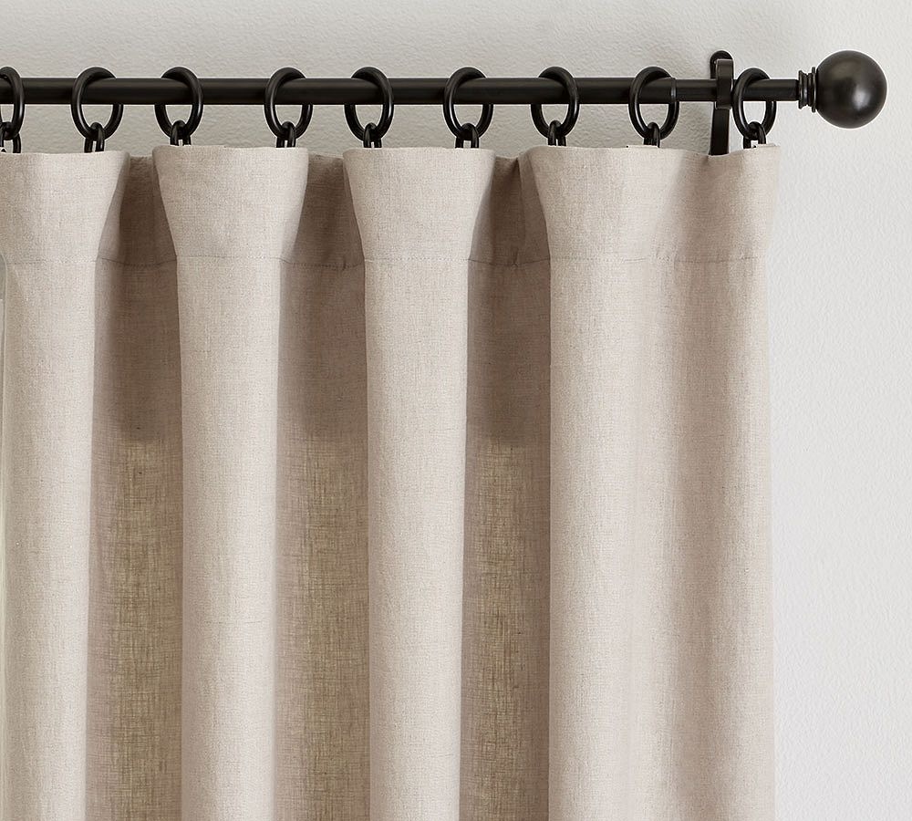Open Box: Belgian Flax Linen Blackout Curtain, 100" x 120" - Dark Flax