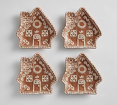 Gingerbread House Stoneware Appetizer Plates, Set of 4