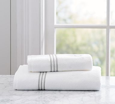 Grand Organic Cotton Embroidered Towel, Gray, Hand