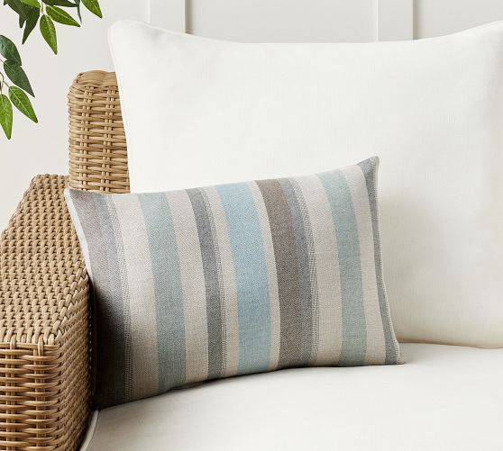 Sunbrella Dayren Striped Outdoor Lumbar Pillow Pottery Barn