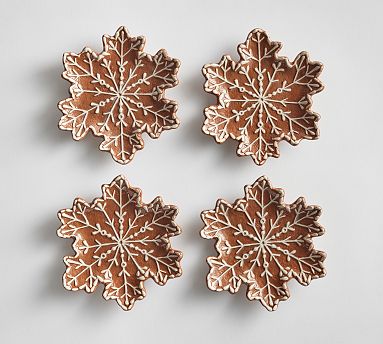 Gingerbread Snowflake Stoneware Appetizer Plates, Set of 4