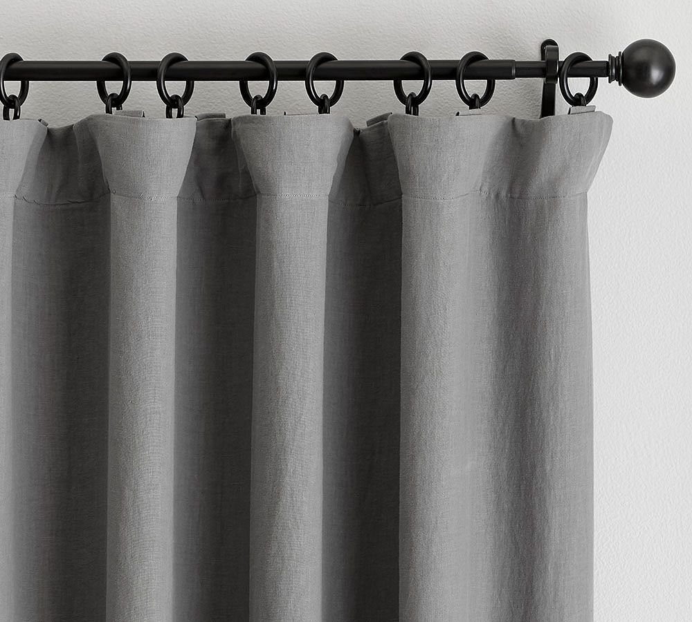 Open Box: Belgian Flax Linen Blackout Curtain, 100" W x 120" L-Individual-Light Charcoal