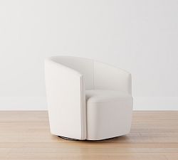 Open Box: Preston Leather Swivel Armchair, Polyester Wrapped Cushions, Signature Chalk