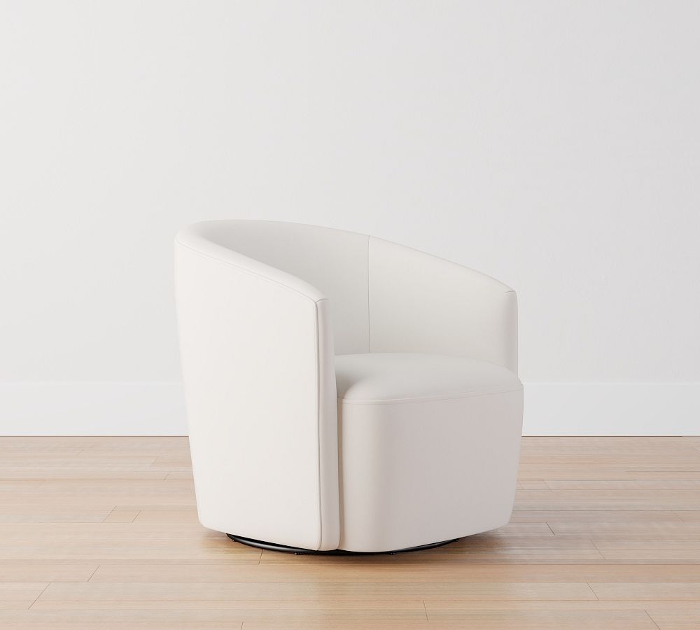 Open Box: Preston Leather Swivel Armchair, Polyester Wrapped Cushions, Signature Chalk