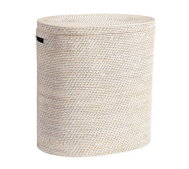 Tava Handwoven Rattan Divided Hamper, White
