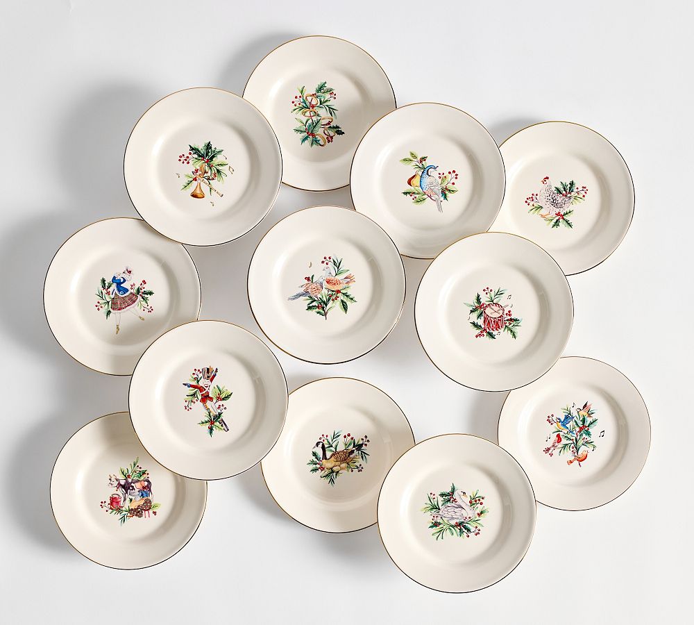 12 Days of Christmas Stoneware Appetizer Plates - Mixed Set of 12