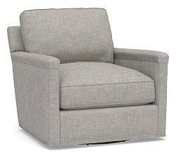 Open Box: Tyler Square Arm Upolstered Swivel Armchair - Premium Performance Basketweave Light Gray, Down Blend Wrapped Cushions