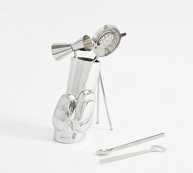 Figural Golf Bag Bar 5-Piece Bar Tool Set - Silver