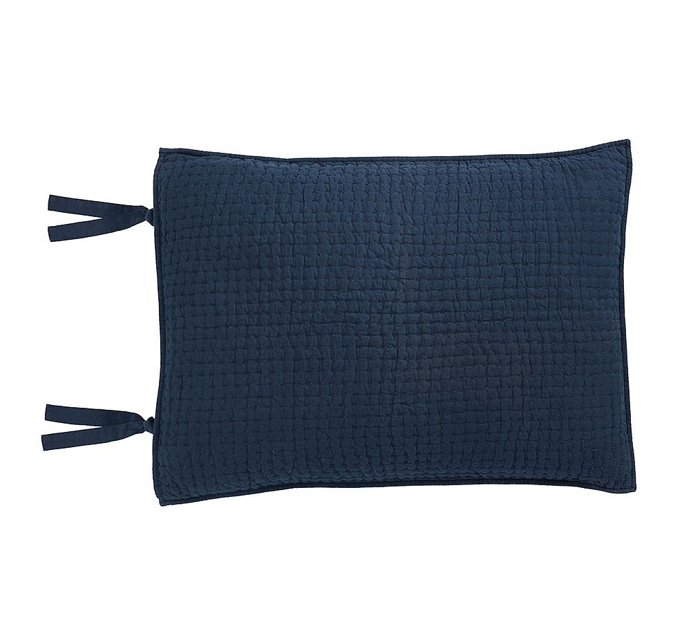 Pottery Barn Pick-Stitch Handcrafted Cotton/Linen Quilted Sham - Midnight Blue, Standard