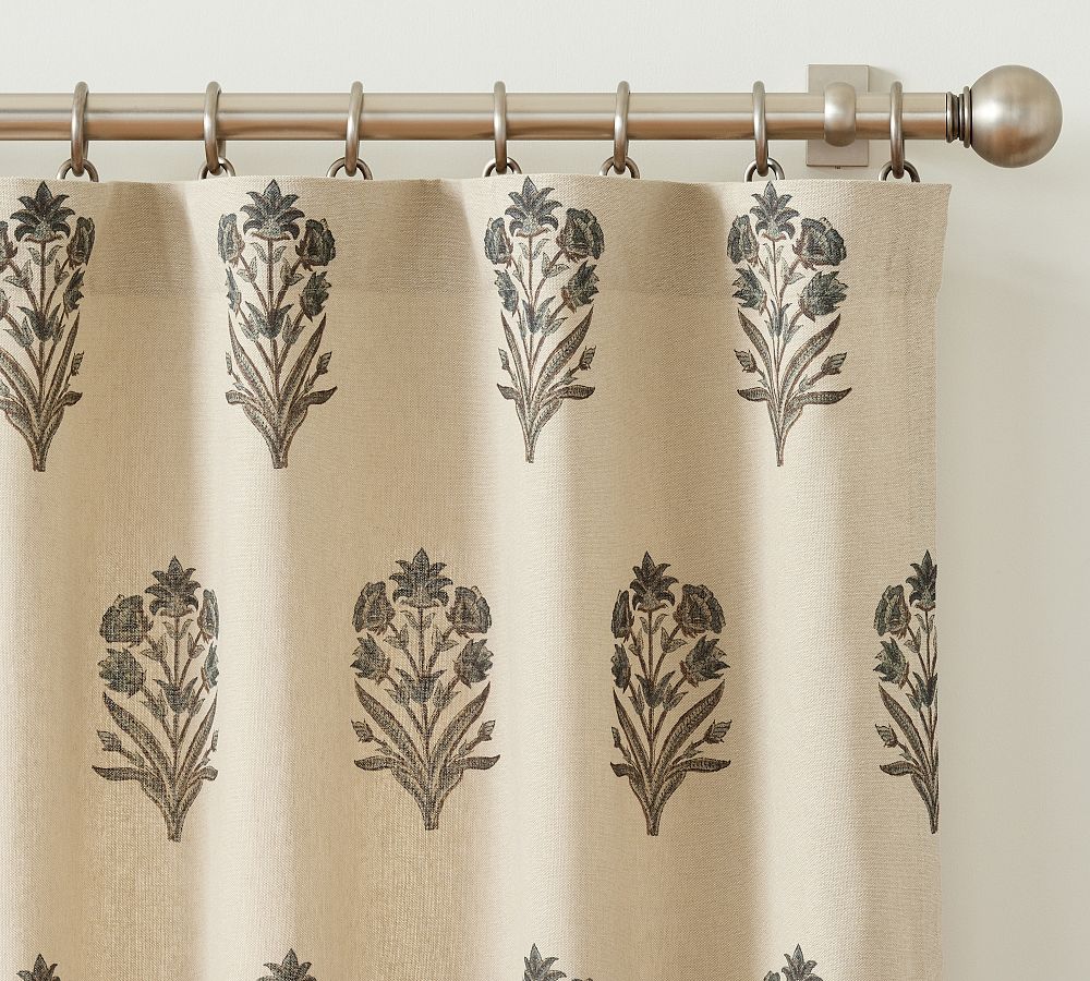 Open Box: Elinor Floral Mughal Curtain, 50" W x 96" L - Blue/Flax