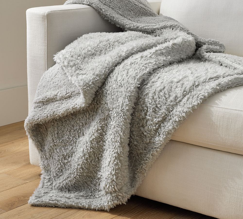 Fireside Cozy Sherpa Reversible Throw - Gray, 50" x 60"