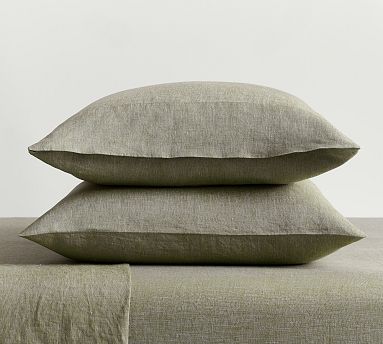 Classic Belgian Flax Linen Pillowcases, Loden, Standard, Set of 2
