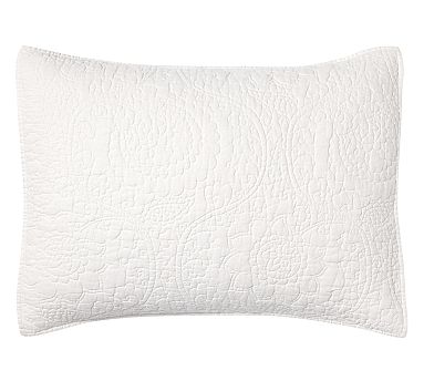 Belgian Flax Linen Floral Stitch Quilted Sham, White, Standard, Set of 3