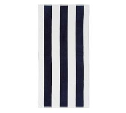 Reversible Awning Striped Organic Beach Towel, Navy/Seabreeze, 25" x 50"