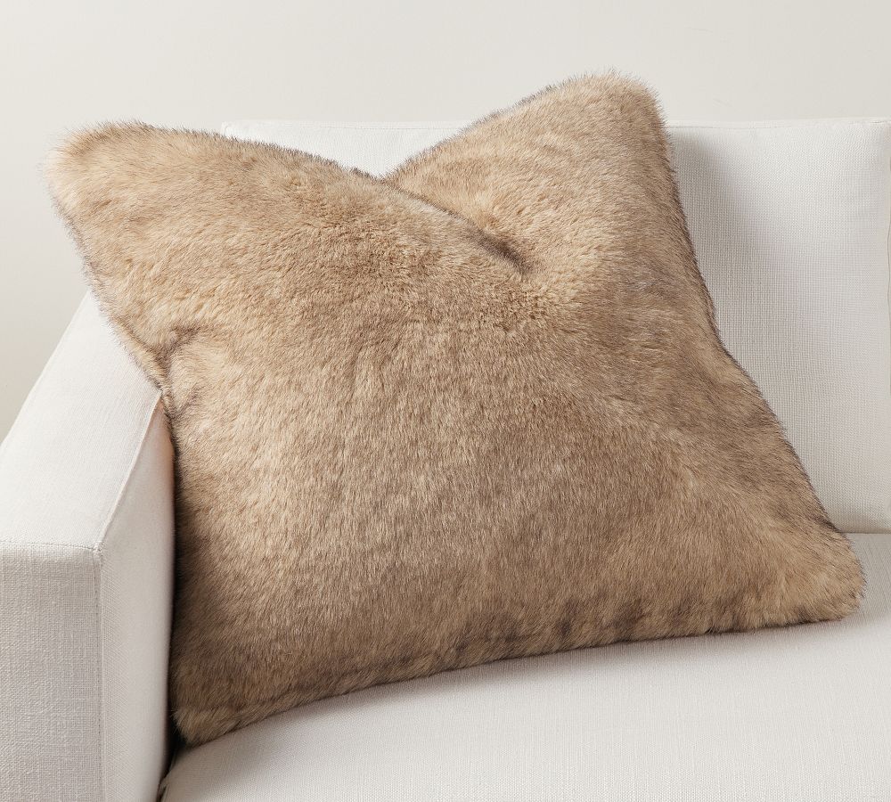 Open Box: Mink Faux Fur Pillow, 24" - Tipped Taupe