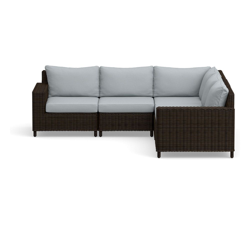 Torrey Square Arm Sectional Set 5pc - 1 Corner, 2 Armless Chair, 1 LA, 1 RA, High Performance Heathered Canvas; Dove