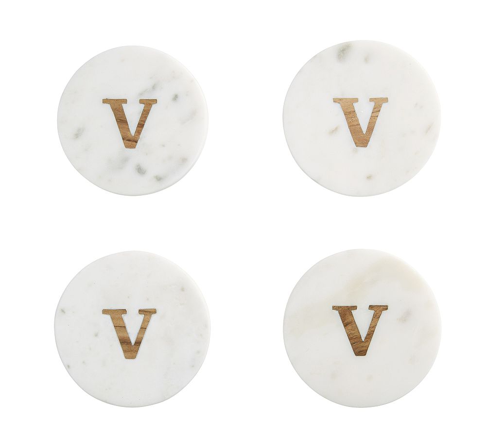 Alphabet Marble/Wood Coasters - Set of 4 - Set of 4 - V