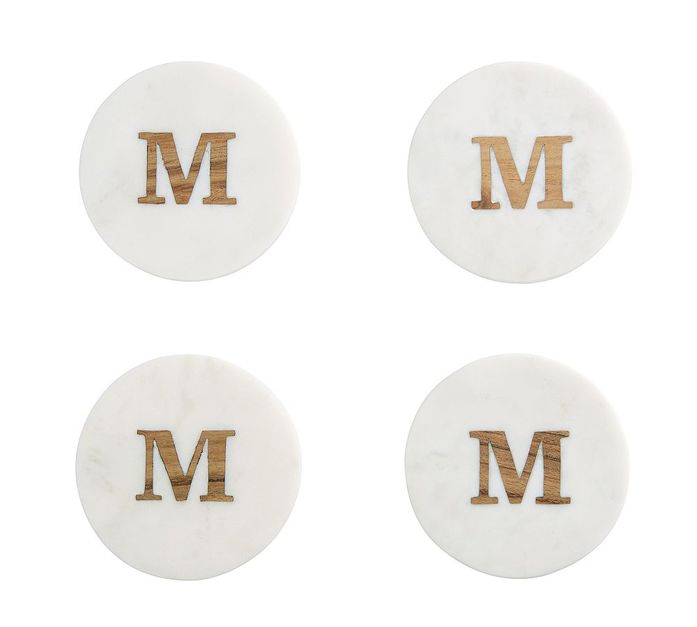 Alphabet Marble/Wood Coasters - Set of 4