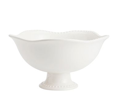 Emma Beaded Stoneware Footed Serving Bowl - White