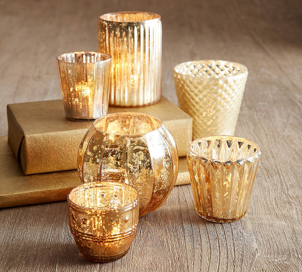 Eclectic Mercury Glass Candle Holders, Set of 6