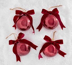 Mercury Glass Ball Ornaments with Bows - Set of 4