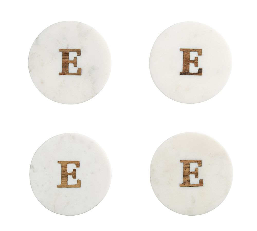 Pottery Barn | Alphabet Marble/Wood Coasters - Set of 4 - Letter E