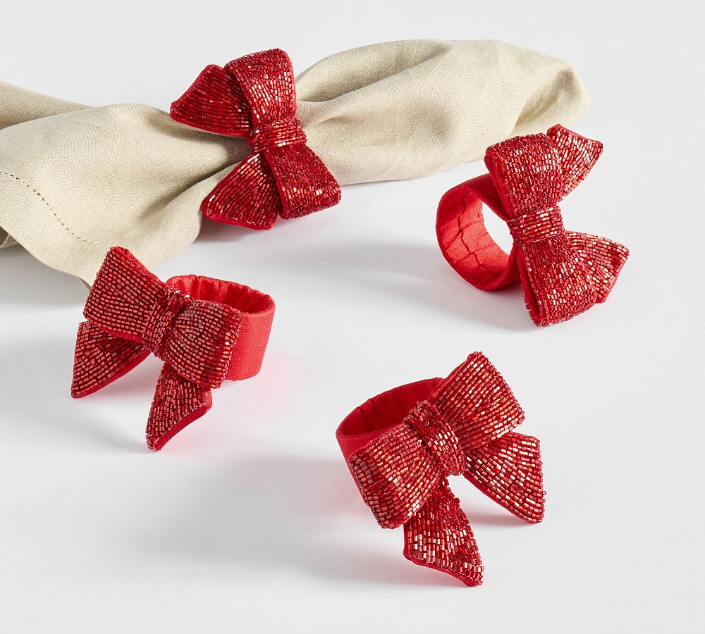Beaded Bow Napkin Rings - Set of 4