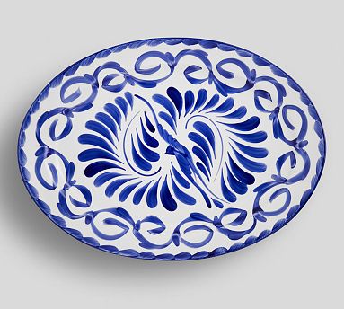 Puebla Porcelain Oval Serving Platter - Blue