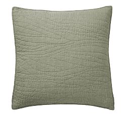 Open Box: Belgian Flax Linen Handcrafted Quilted Sham, Euro - Set of 3 - Loden