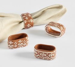 Gingerbread Stoneware Napkin Rings - Mixed Set of 4