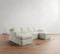 York Square Arm Slipcovered Double Chaise Sectional (107&quot;&ndash;127&quot;)
