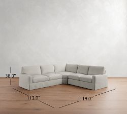 PB Comfort Square Arm Slipcovered 3-Piece L-Shaped Wedge Sleeper Sectional (119&quot;)