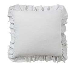 Open Box: Belgian Flax Linen Fringe Ruffle Sham, Euro Set of 2 - Soft Gray