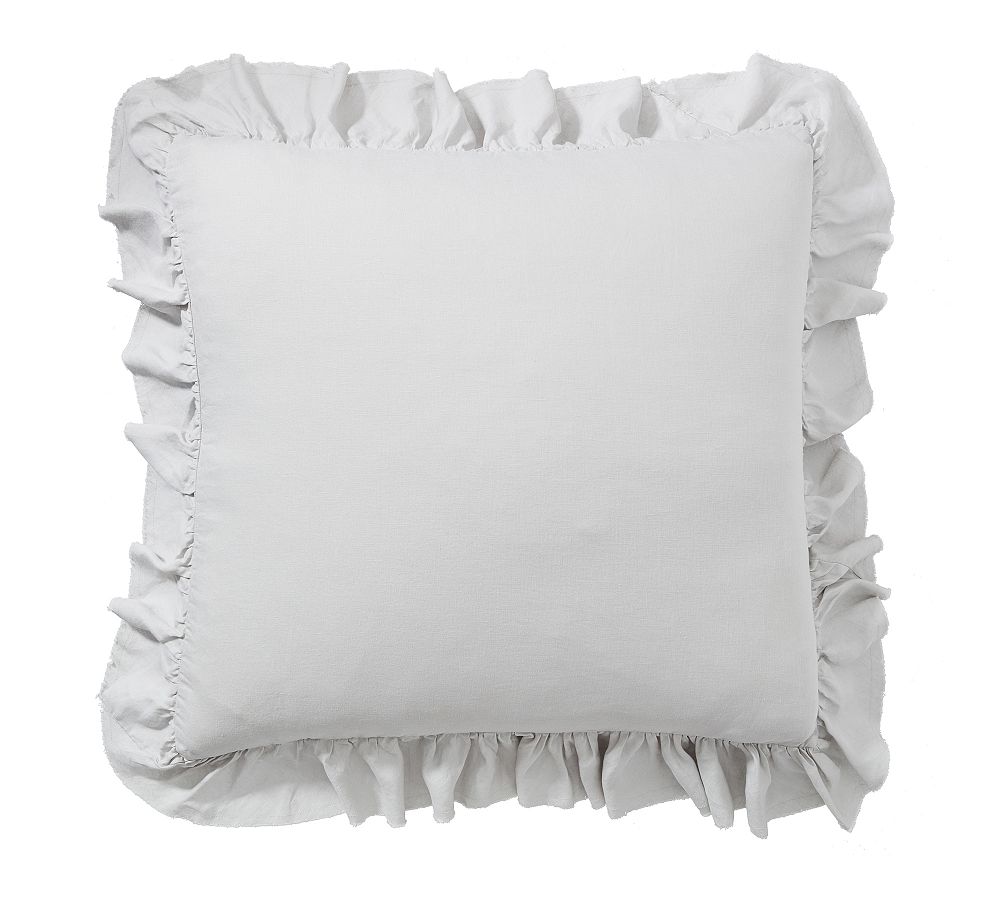 Open Box: Belgian Flax Linen Fringe Ruffle Sham, Euro Set of 2 - Soft Gray