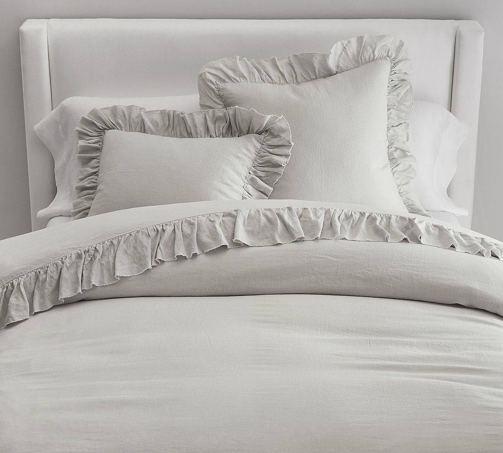 Open Box: Belgian Flax Linen Fringe Ruffle Duvet, King/Cal.King - Soft Gray