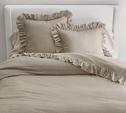 Open Box: Belgian Flax Linen Fringe Ruffle Duvet, Twin/Twin XL - Dark Flax