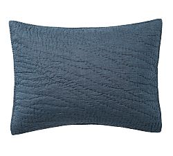 Open Box: Belgian Flax Linen Handcrafted Quilted Sham, Standard Set of 2 - Denim