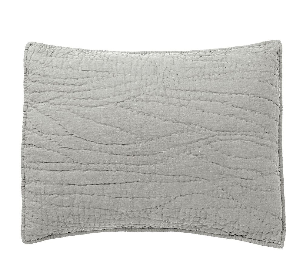 Open Box: Belgian Flax Linen Handcrafted Quilted Sham, Standard Set of 2 - Flagstone