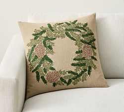 Open Box: Pinecone Wreath Embroidered Pillow