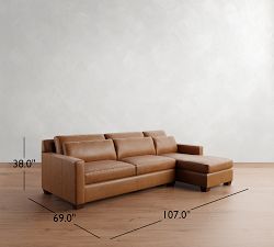 York Square Arm Deep Seat Leather Chaise Sectional (87&quot;&ndash;117&quot;)