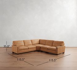 Turner Square Arm Leather 3-Piece L-Shaped Wedge Sectional (116&quot;&ndash;121&quot;)
