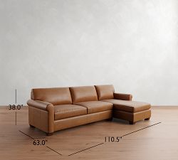 York Roll Arm Leather Chaise Sectional (91&quot;&ndash;121&quot;)