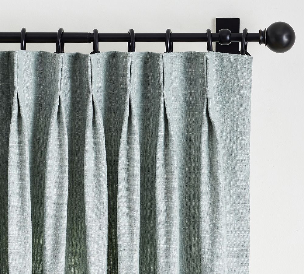 Open Box: Emery Linen Pinch Pleat Curtain, 50&quot;W x 108&quot;L - Mineral Blue