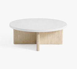 Open Box: Cayman Concrete &amp; Eucalyptus Round Outdoor Nesting Coffee Table, 40" Diam. - Biscotti/White Concrete Top