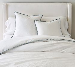Open Box: Belgian Flax Linen Contrast Flange Duvet, Twin/Twin XL - White/Chambray