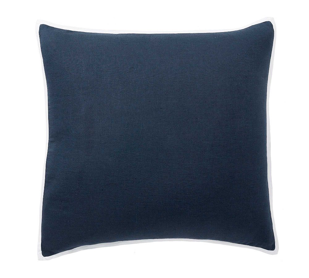 Open Box: Belgian Flax Linen Contrast Flange Sham, Euro Set of 3 - Midnight/White