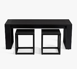Open Box: Malibu Metal Outdoor Coffee Table with Nesting Stools, Rectangular - Black